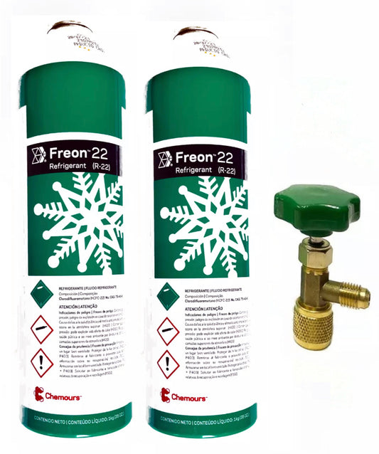Chemours Freon R 22 70oz = 4.36Lbs Can Tap Valve Included! TWO CANS