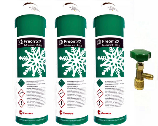 Chemours Freon R 22 105oz = 6.54lbs Can Tap Valve Included! THREE CANS